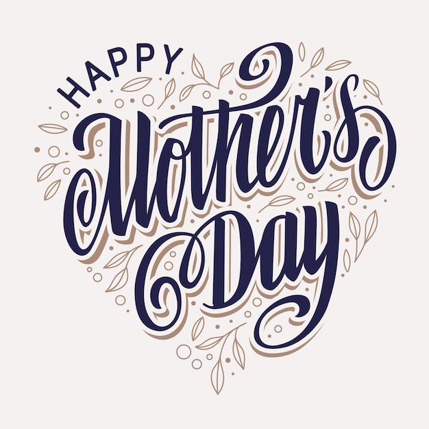 Premium Vector Happy Mothers Day Lettering In Heart Shape Filled With Leaves Vintage Design