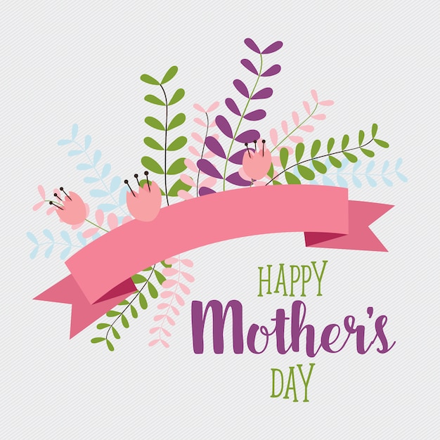 Happy mother\'s day with bouquet and\
ribbon