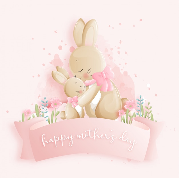 Download Happy mother's day with bunnies. vector illustration ...