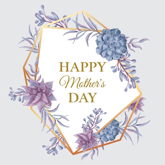 Download Happy mother's day with floral gold frame | Premium Vector