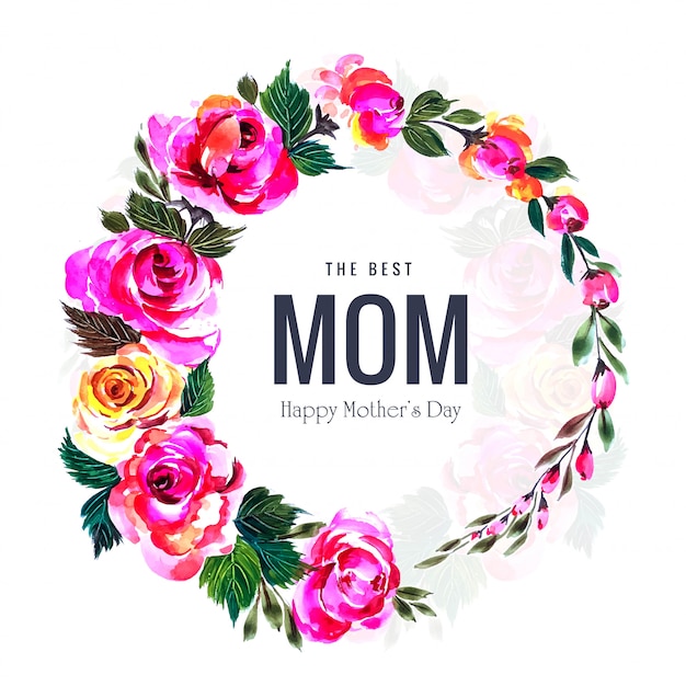 Download Happy mothers day card and decorative circular flowers frame | Free Vector
