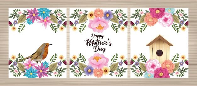 Download Premium Vector | Happy mothers day card with bird and ...
