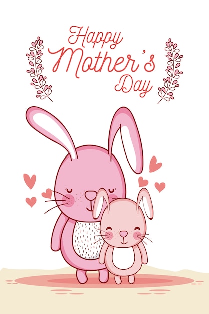 Premium Vector Happy Mothers Day Card With Cute Animals Cartoons