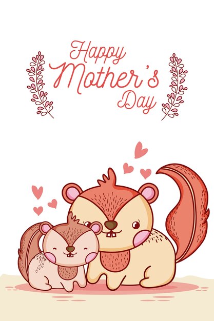 Premium Vector Happy Mothers Day Card With Cute Animals Cartoons