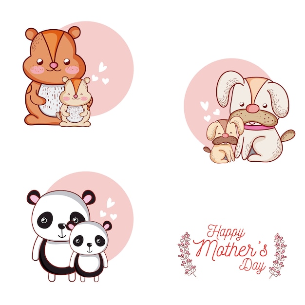 Premium Vector Happy Mothers Day Card With Cute Animals Cartoons