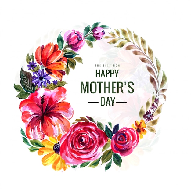 Download Happy mothers day card with flowers circular frame | Free Vector