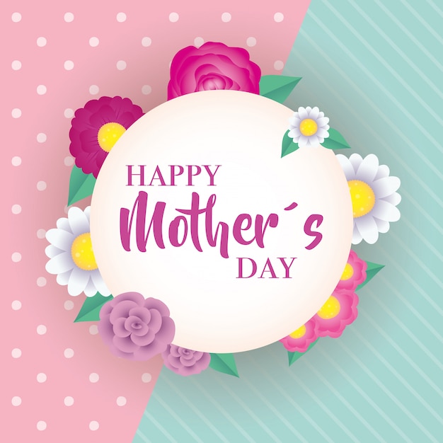 Premium Vector | Happy mothers day card with flowers circular frame