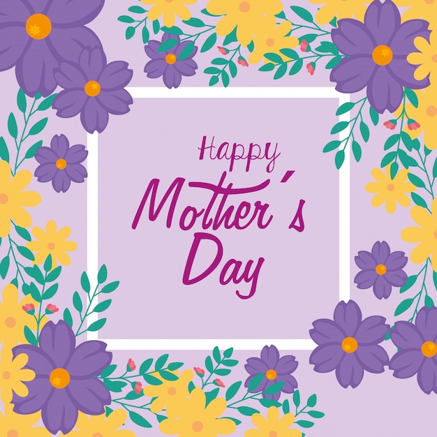 Premium Vector Happy Mothers Day Card With Frame Of Flowers Ornaments