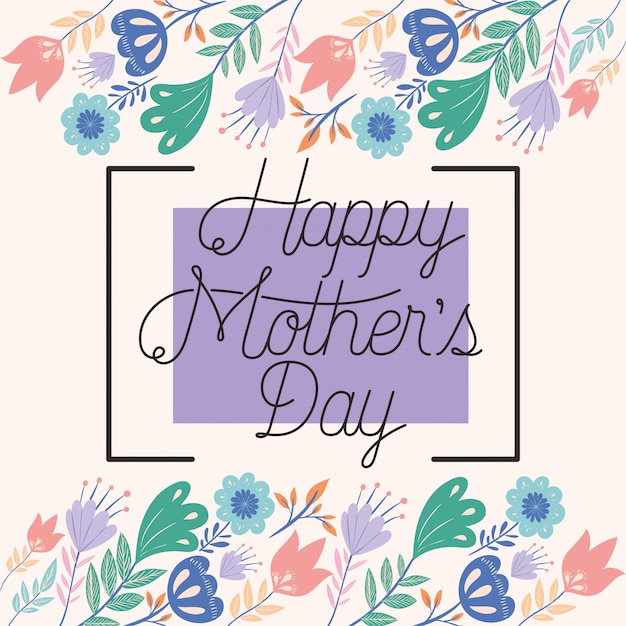 Premium Vector | Happy mothers day card with herbs square frame