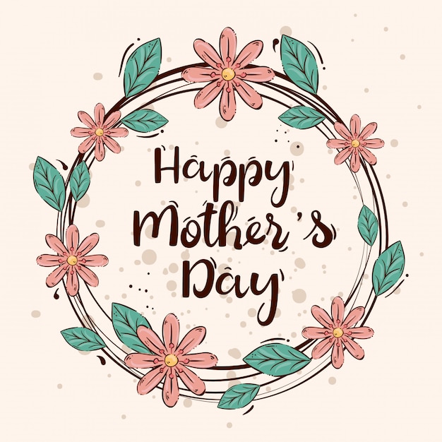 Download Happy mothers day card with round floral frame | Premium ...
