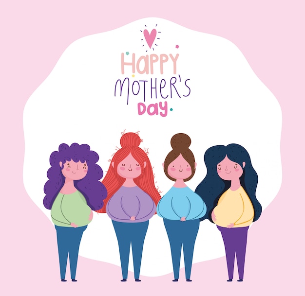 Premium Vector | Happy mothers day, cartoon characters women standing