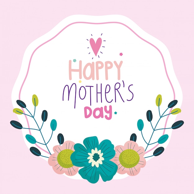 Download Happy mothers day, flowers branch leaves decoration label ...