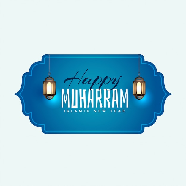 Happy muharram islamic background with hanging\
lamp