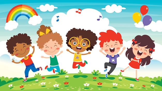 Premium Vector | Happy Multi Ethnic Kids Playing Together