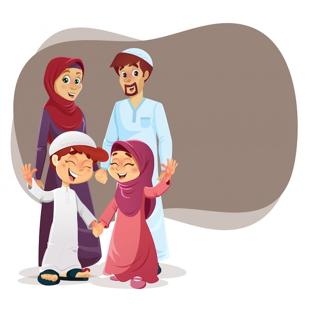 Happy muslim family Premium Vector