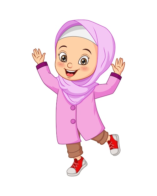 Premium Vector | Happy muslim girl cartoon illustration