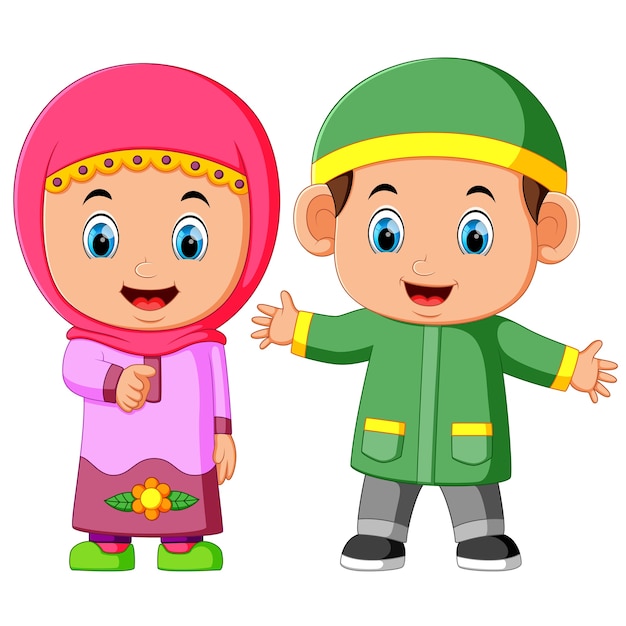 Happy muslim kid cartoon Vector | Premium Download