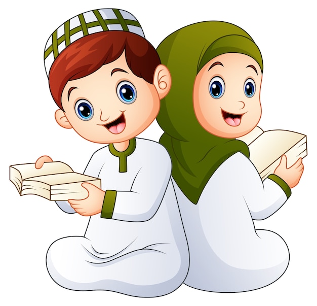 Happy Muslim Kid Holding Quran Vector Premium Download
