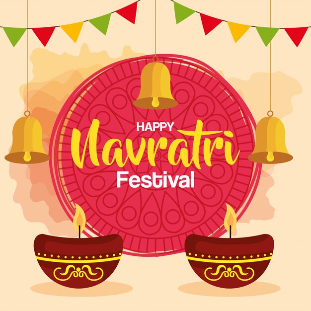 Premium Vector | Happy navratri celebration greeting card with candles ...