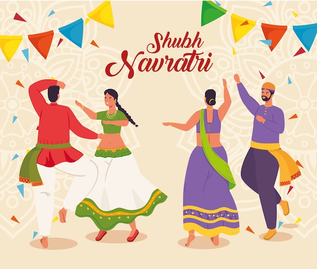 Premium Vector Happy Navratri Celebration Poster With Indian Couples Dancing Celebrating 1469