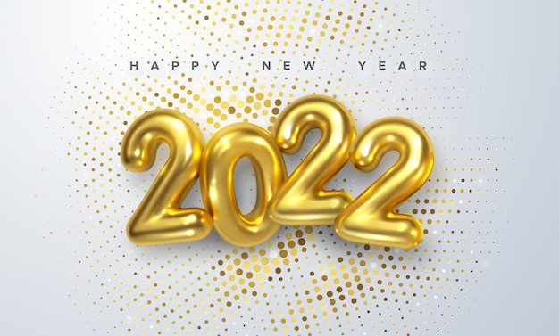 Premium Vector | Happy new 2022 year sign with golden 3d 2022 number