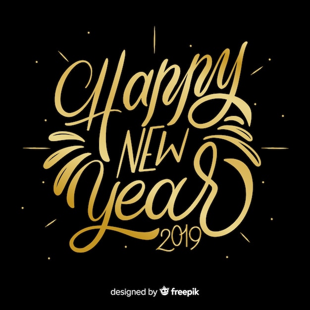 Happy New Year 2019 Black Background