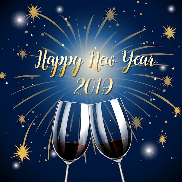 Happy new year 2019 champagne glasses Vector | Premium ...