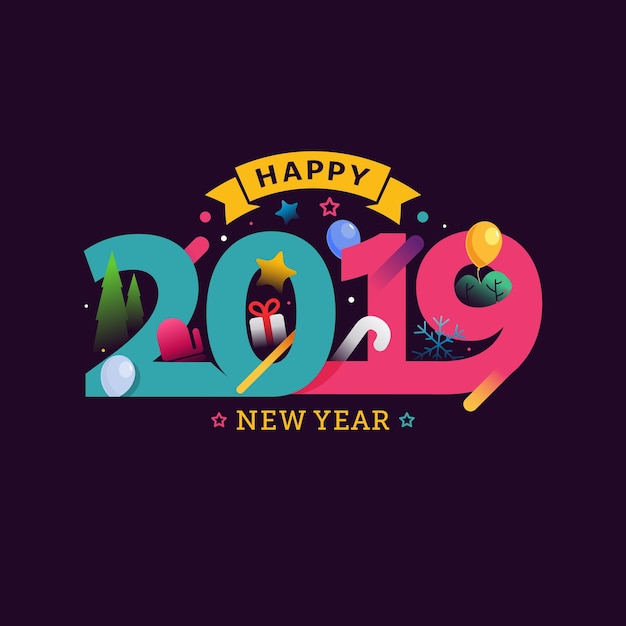 Premium Vector | Happy new year 2019 greeting card