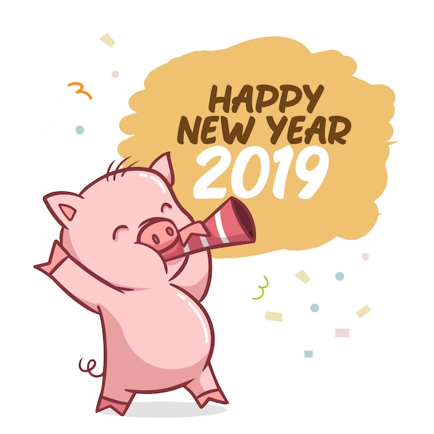 Premium Vector | Happy new year 2019 with pig character