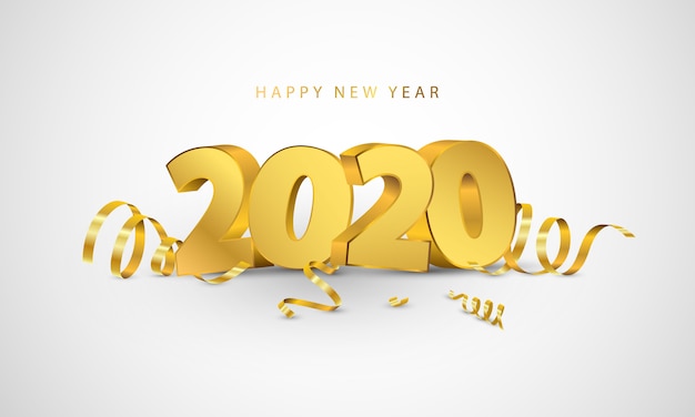 Premium Vector | Happy new year 2020. greeting card design with gold confetti.