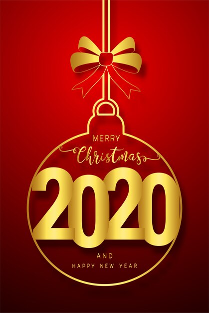 Happy new year 2020 and merry christmas greeting card. | Premium Vector