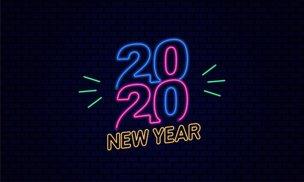 Premium Vector | Happy new year 2020 typography with glowing neon light ...