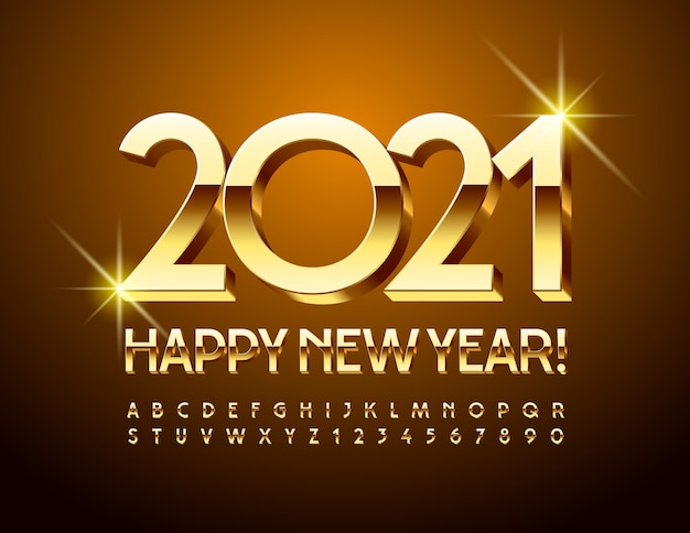 Download Premium Vector | Happy new year 2021. golden 3d font. glossy uppercase alphabet letters and numbers