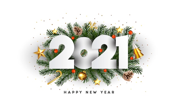 Download Premium Vector | Happy new year, 2021 numbers on green fir ...