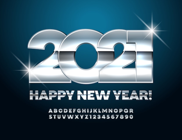 Download Premium Vector | Happy new year 2021. silver font. glossy metallic alphabet letters and numbers