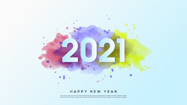 新年あけましておめでとうございます21 水彩デザインの白い数字のイラスト プレミアムベクター