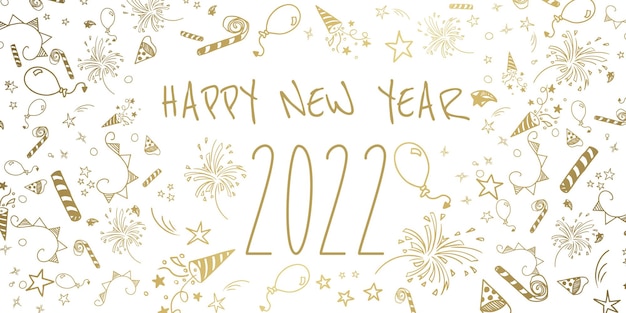 Premium Vector | Happy new year 2022 celebration doodle illustration