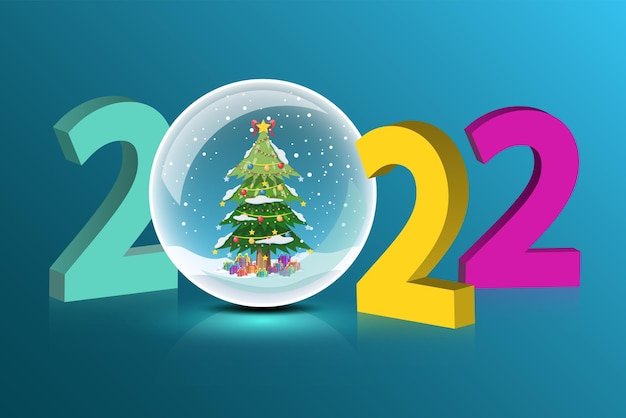 Boule Christmas Party 2022 Free Vector | Happy New Year 2022 With A Snowy Christmas Tree Inside The  Crystal Ball