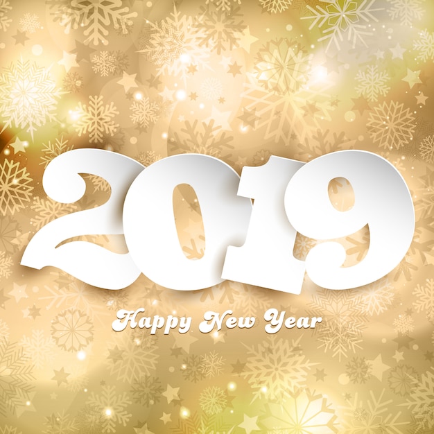 Happy new year background with numbers on gold design Free Vector
