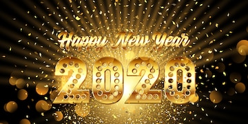 Free Vector | Happy new year banner with gold metallic text with confetti