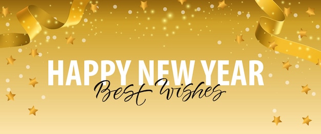 Free Vector | Happy new year, best wishes lettering with gold ribbons