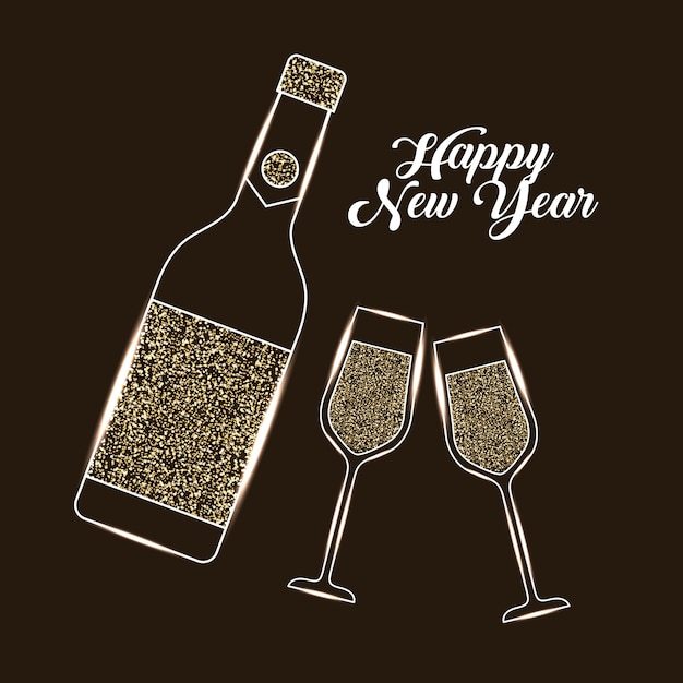 Premium Vector Happy new year bottle champagne and glass celebration