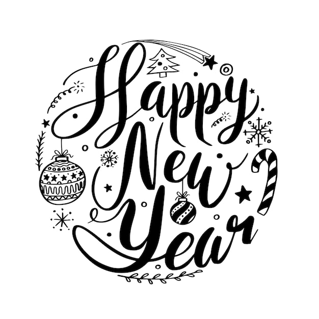 Premium Vector | Happy new year circle lettering design vector ...