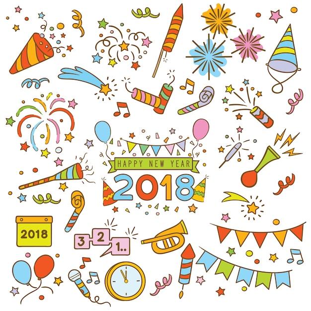 Premium Vector | Happy new year doodle elements