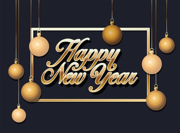 Premium Vector | Happy new year greeting card with gold lettering on black