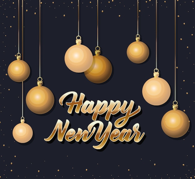 Premium Vector | Happy new year greeting card with shiny gold lettering ...