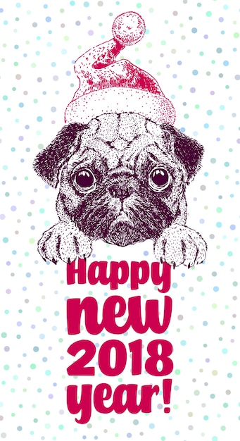 Happy new year greeting card with vector portrait of dog | Premium Vector