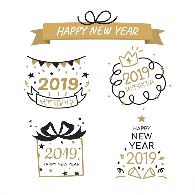 Premium Vector | Happy new year label collection.