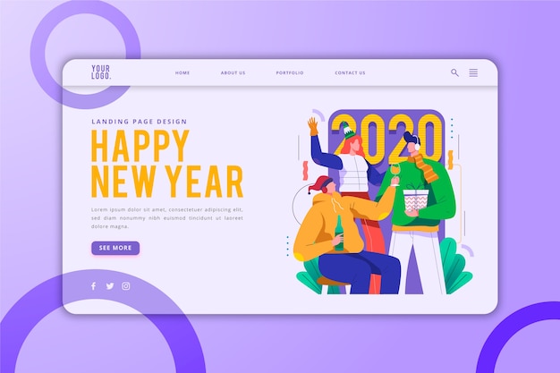 Happy new year landing page template Free Vector