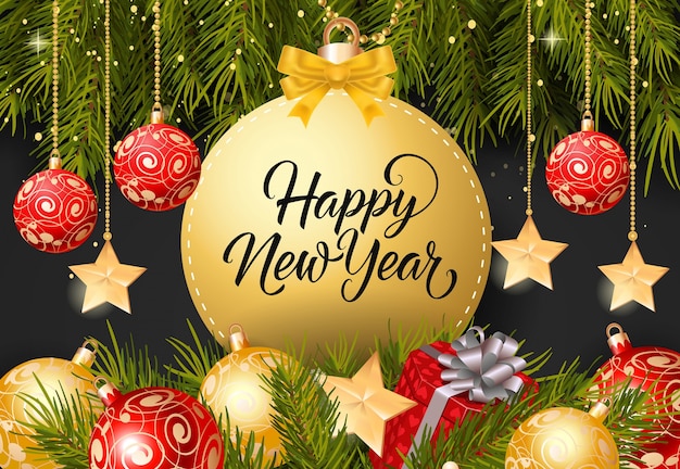 Happy new year lettering on tag | Free Vector